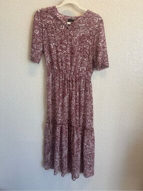 Who What Wear Mauve Paisley Button-Front Midi Dress